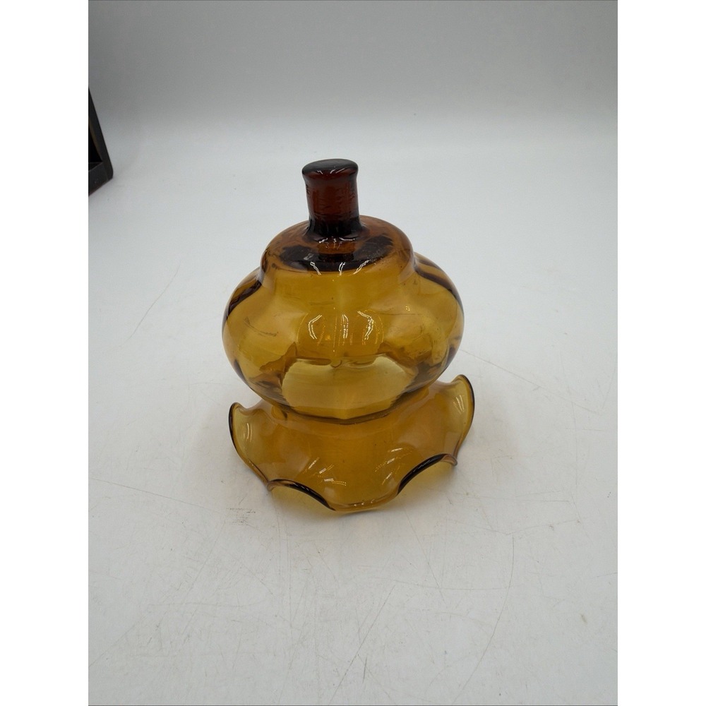 Vintage Homco Amber Glass Peg Fluted Votive Cup Ruffled Candle Holder